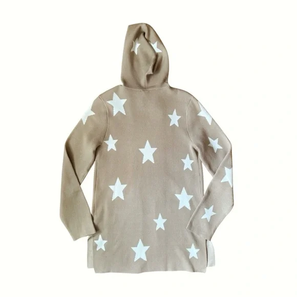 Splendid Scarlett Hooded Cardigan • Tan w/ Cream Stars • Open Front • NWT Small - Picture 5 of 5
